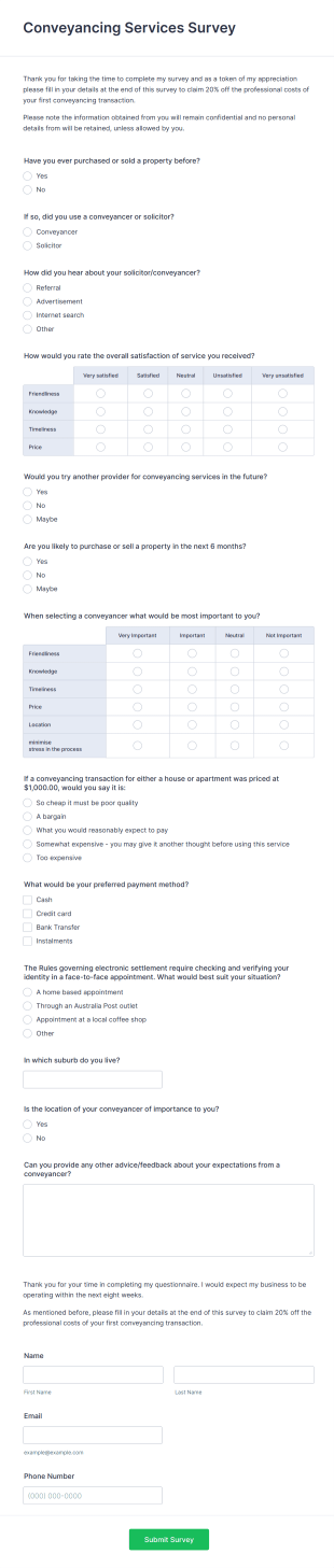 Conveyancing Questionnaire Form Template