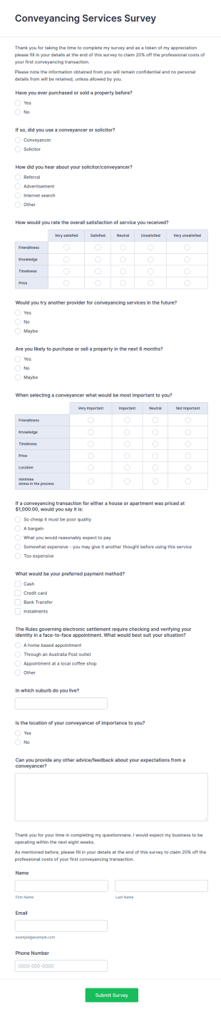 Conveyancing Questionnaire Form Template
