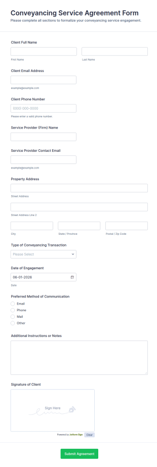 Conveyancing Service Agreement Form Template