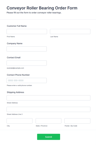 Conveyor Roller Bearing Order Form Template