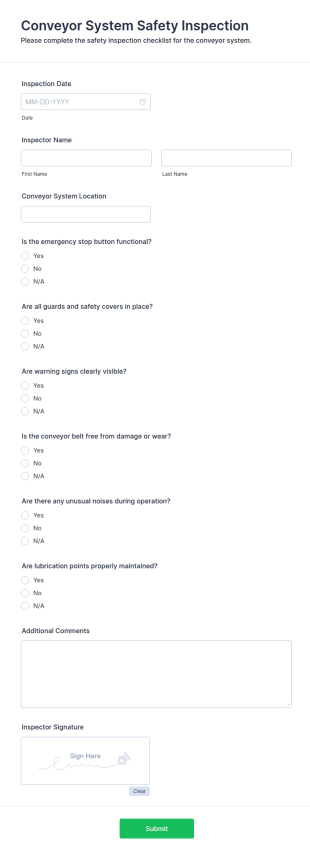 Conveyor System Safety Inspection Form Template
