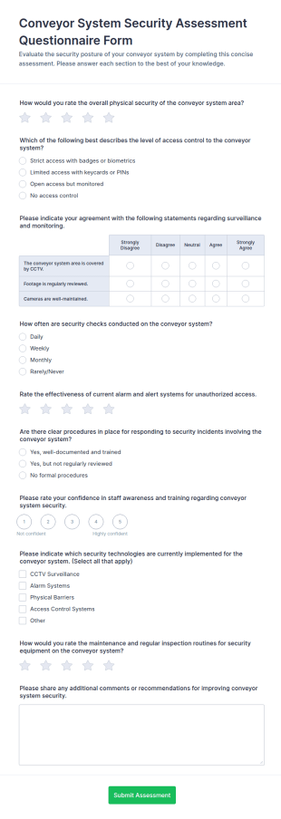 Conveyor System Security Assessment Form Template