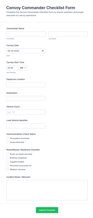 Convoy Commander Checklist Form Template