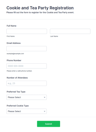 Cookie And Tea Party Registration Form Template