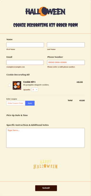 Halloween Cookie Decorating Kit Order Form Template