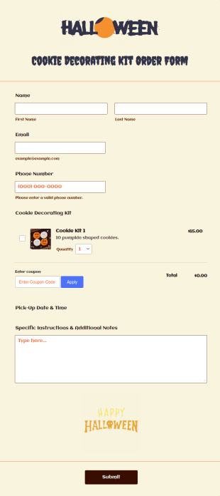 Halloween Cookie Decorating Kit Order Form Template