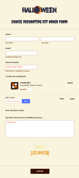 Halloween Cookie Decorating Kit Order Form Template