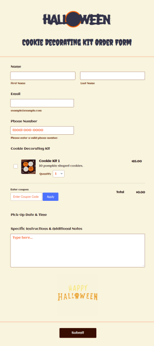 Halloween Cookie Decorating Kit Order Form Template