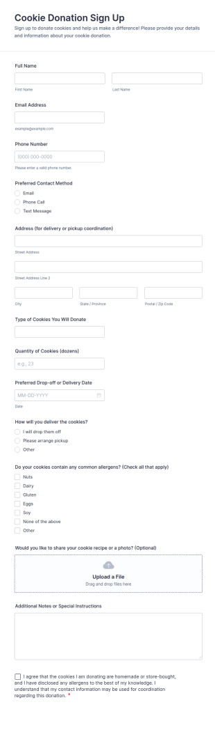 Cookie Donation Sign Up Form Template