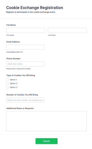 Cookie Exchange Registration Form Template