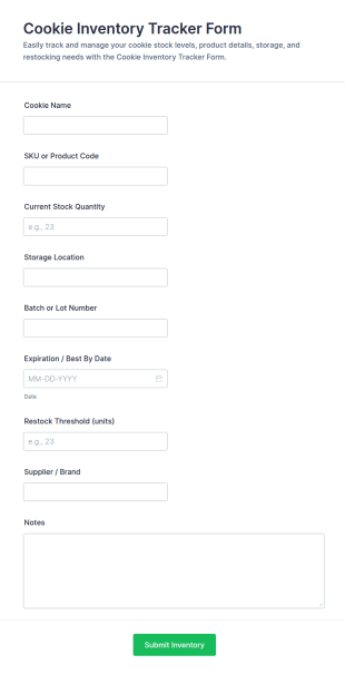 Cookie Inventory Tracker Form Template