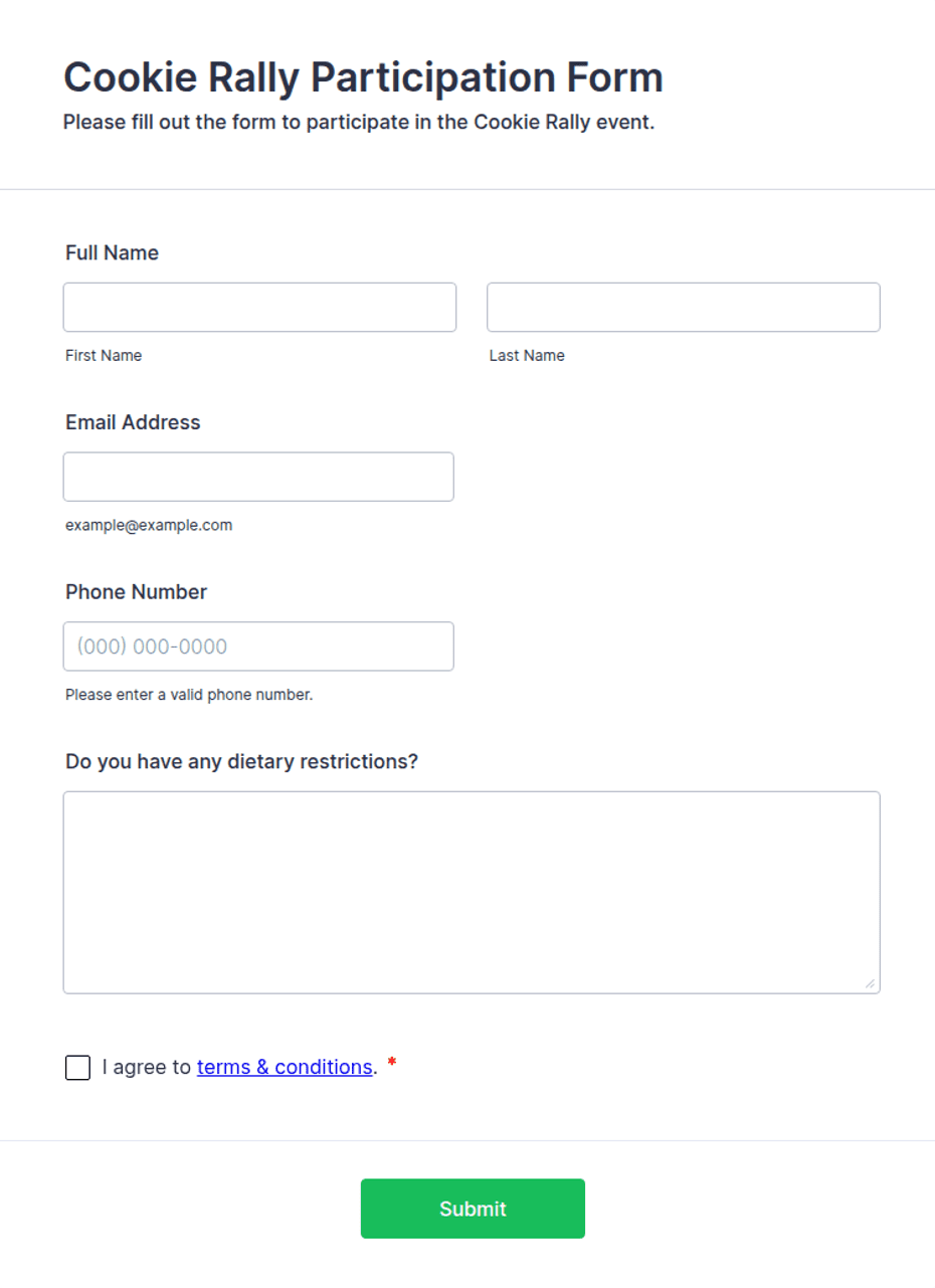 Cookie Rally Participation Form Template | Jotform