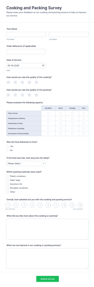 Cooking And Packing Survey Form Template