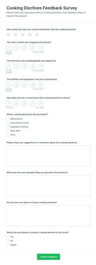 Cooking Electives Feedback Survey Form Template