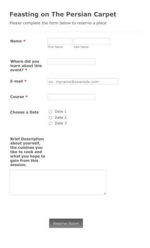 Cooking Event Registration Form Template