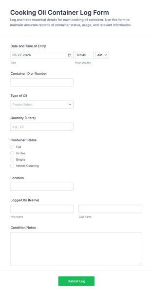 Cooking Oil Container Log Form Template
