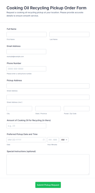 Cooking Oil Recycling Pickup Order Form Template