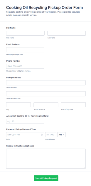 Cooking Oil Recycling Pickup Order Form Template