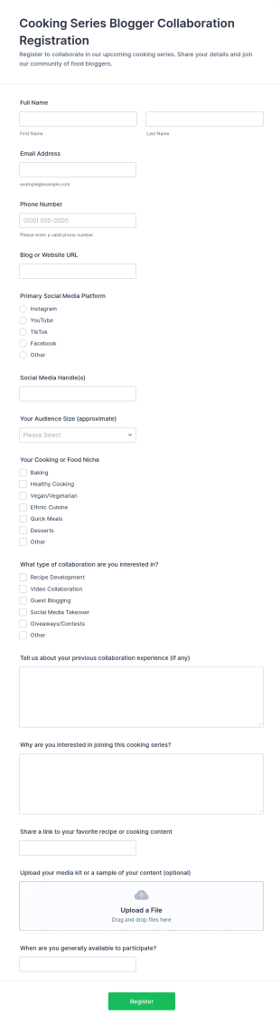 Cooking Series Blogger Collaboration Registration Form Template