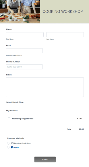 Cooking Workshop Registration Form Template