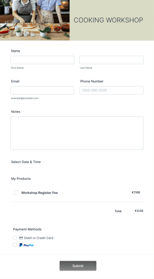 Cooking Workshop Registration Form Template
