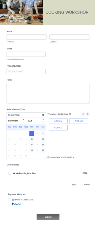 Cooking Workshop Registration Form Template