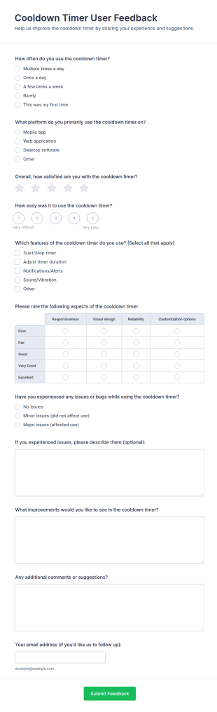 Cooldown Timer User Feedback Form Template
