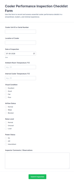 Cooler Performance Inspection Checklist Form Template
