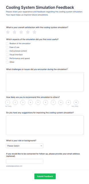 Cooling System Simulation Feedback Form Template