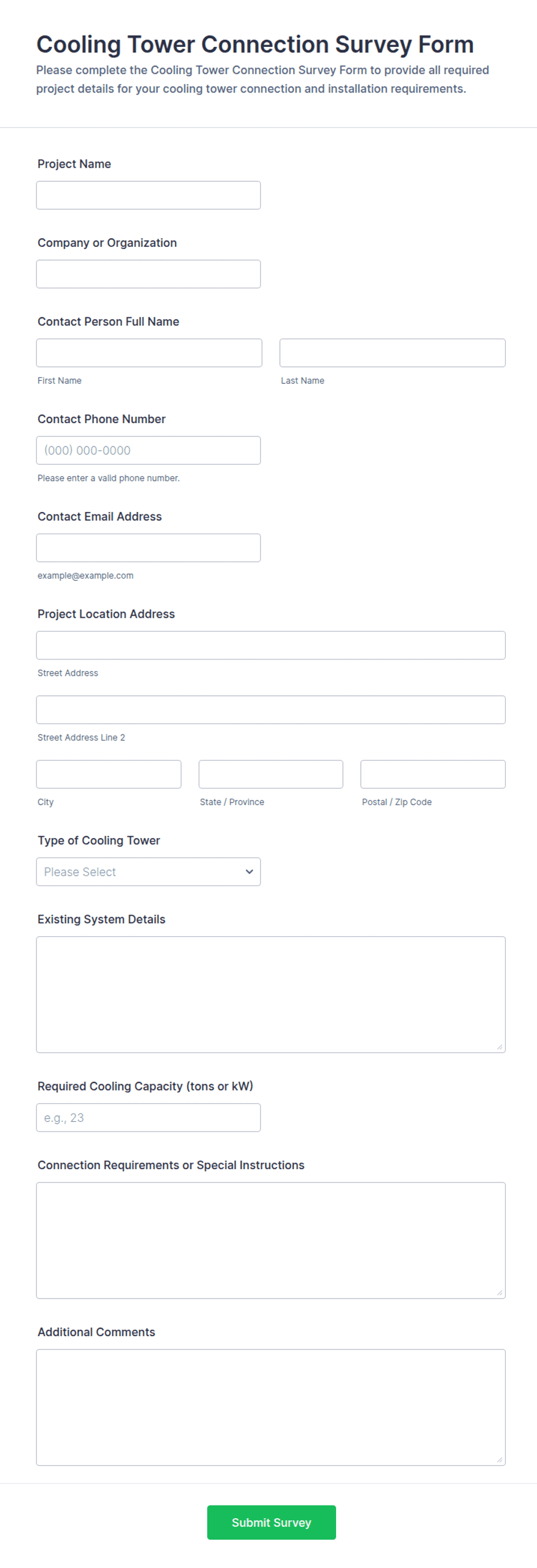 Cooling Tower Connection Survey Form Template | Jotform