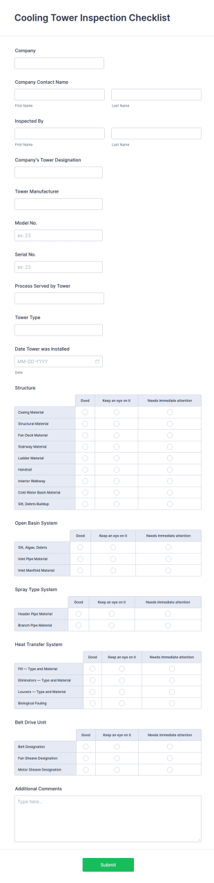 Cooling Tower Inspection Checklist Form Template