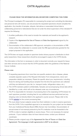 Cooperative Human Tissue Network Application Form Template
