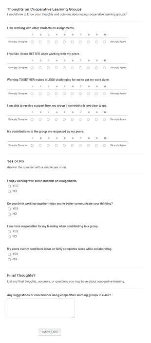 Cooperative Learning Survey Form Template