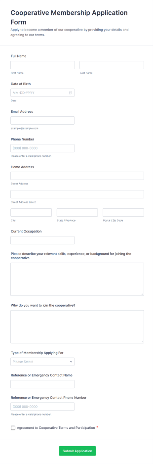 Cooperative Membership Application Form Template