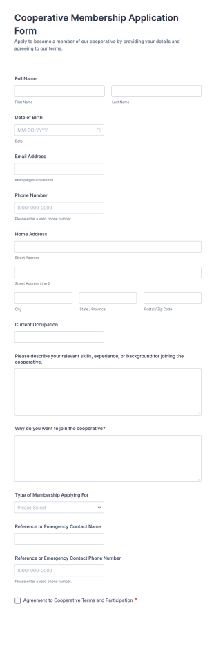 Cooperative Membership Application Form Template