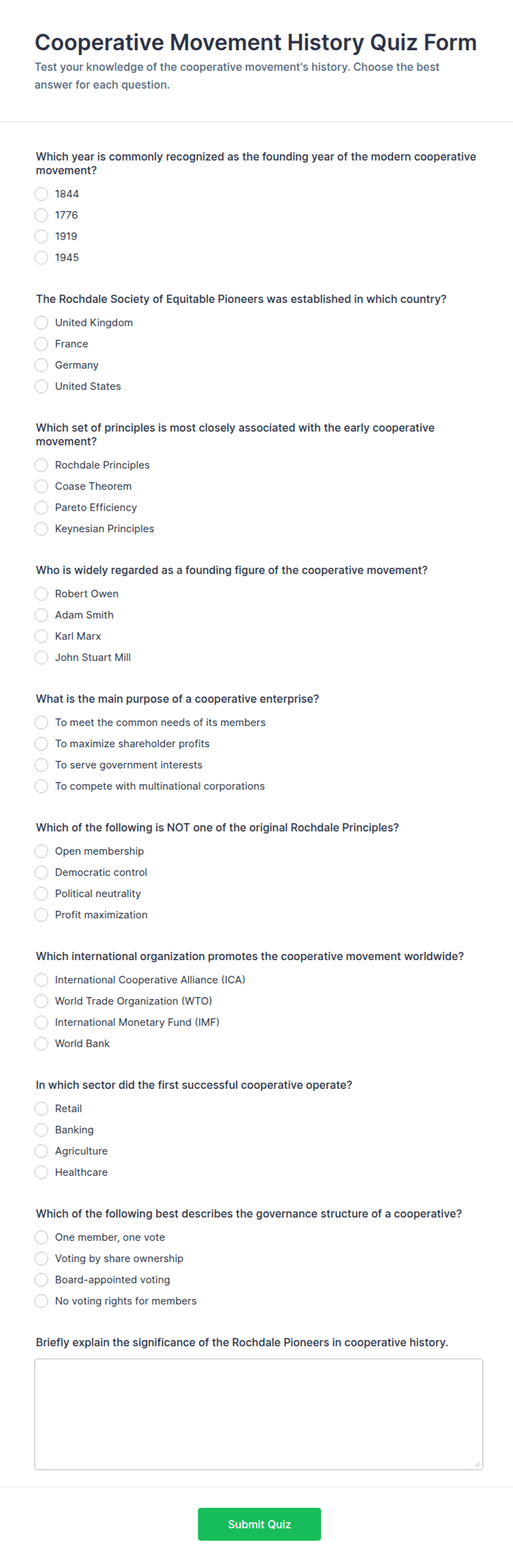 Cooperative Movement History Quiz Form Template | Jotform