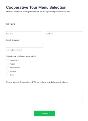 Cooperative Tour Menu Selection Form Template