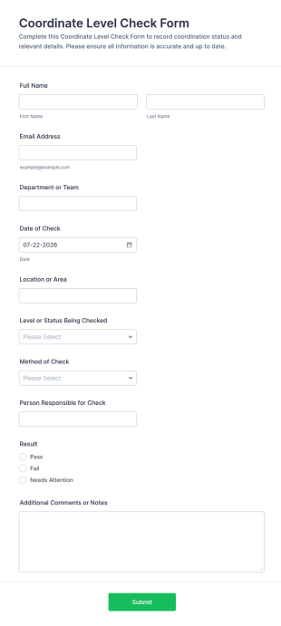 Coordinate Level Check Form Template