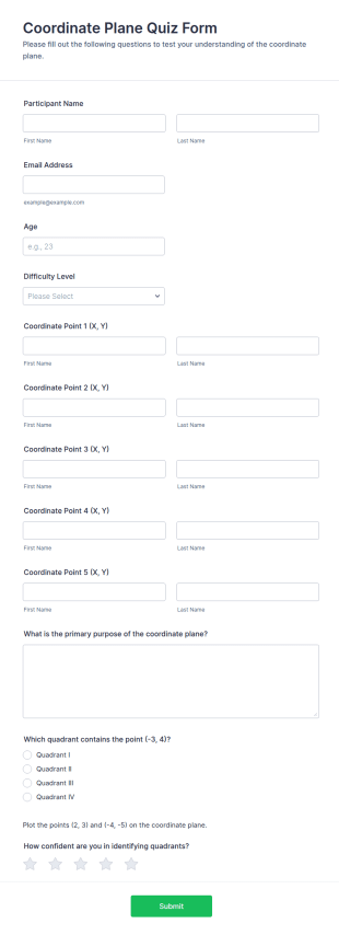 Coordinate Plane Quiz Form Template