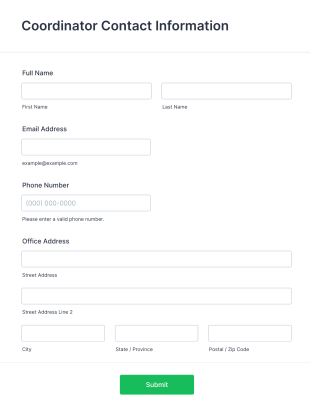 Coordinator Contact Information Form Template