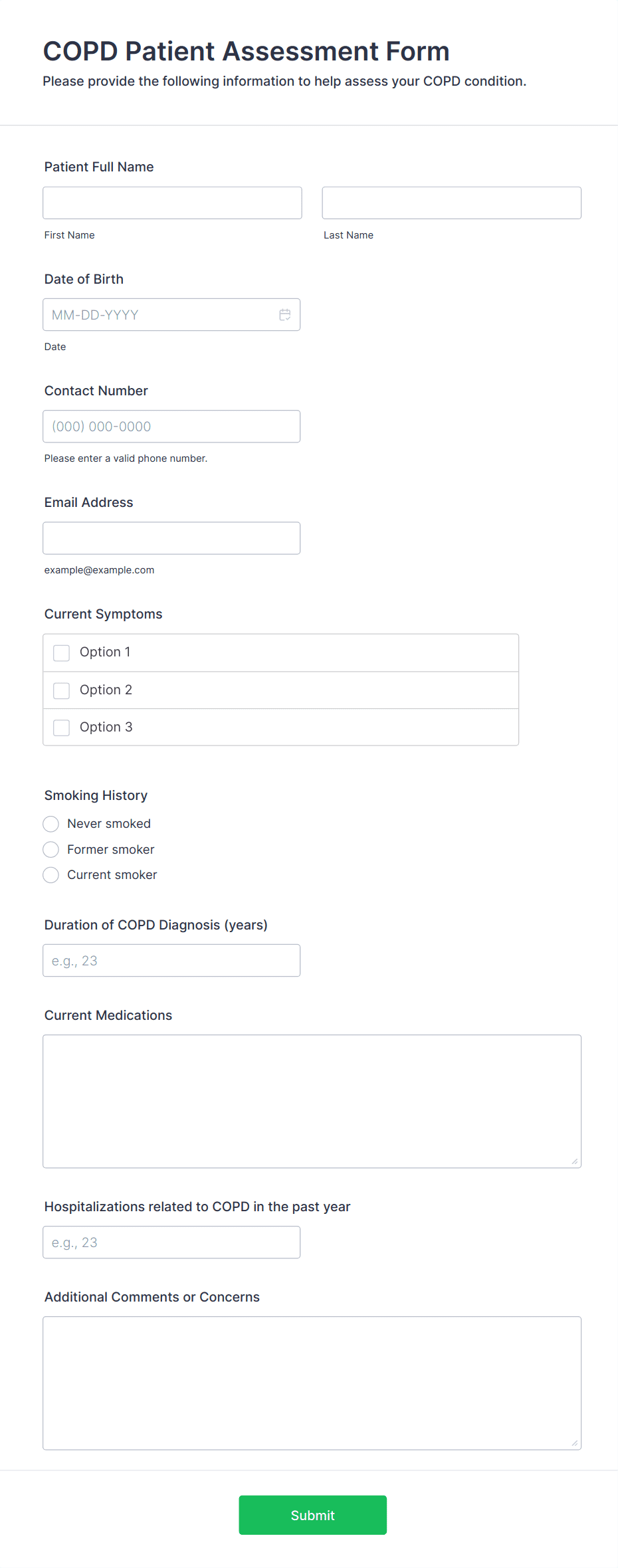 COPD Patient Assessment Form Template | Jotform