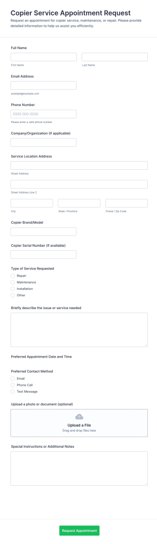 Copier Service Appointment Request Form Template