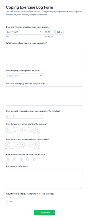 Coping Exercise Log Form Template