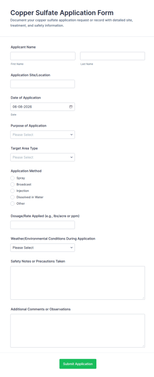 Copper Sulfate Application Form Template
