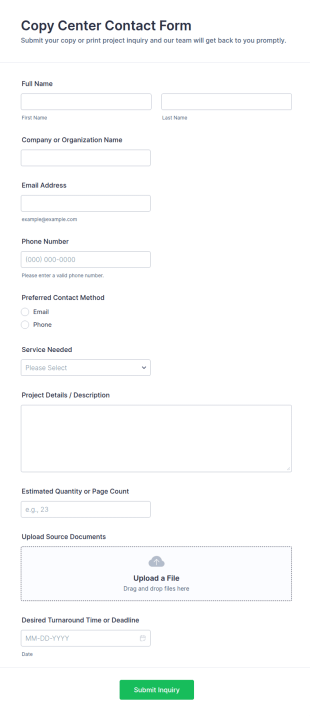 Copy Center Contact Form Template