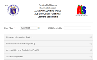 Copy Of DepEd ALS Registration Form (AF2) Form Template