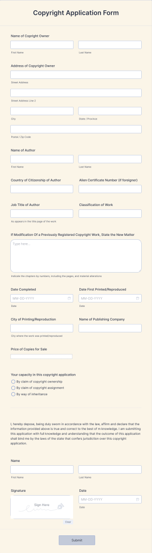 Copyright Application Form Template