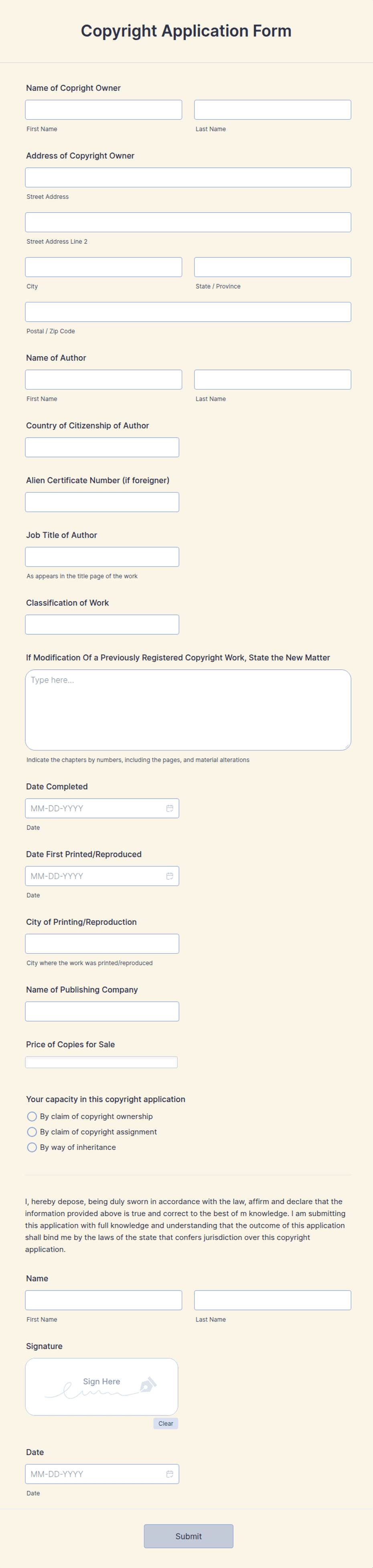 Copyright Application Form Template | Jotform