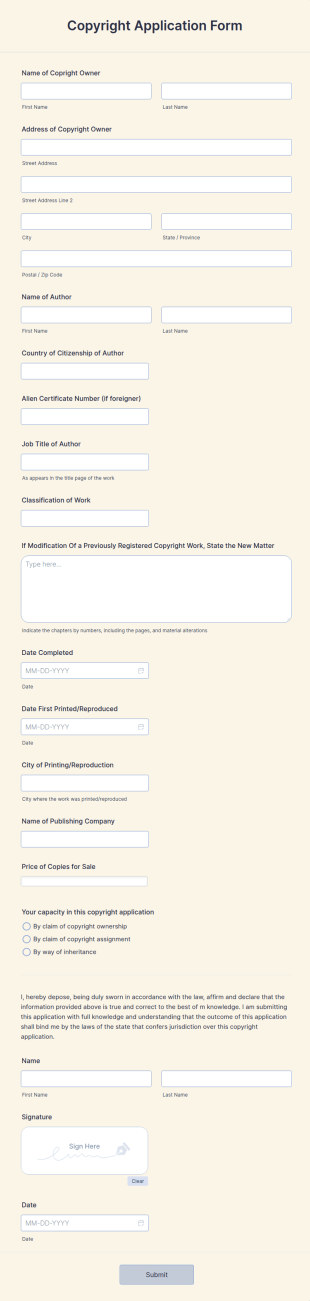 Copyright Application Form Template