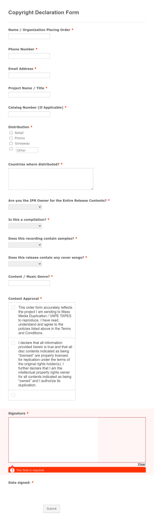 Copyright Declaration Form Template